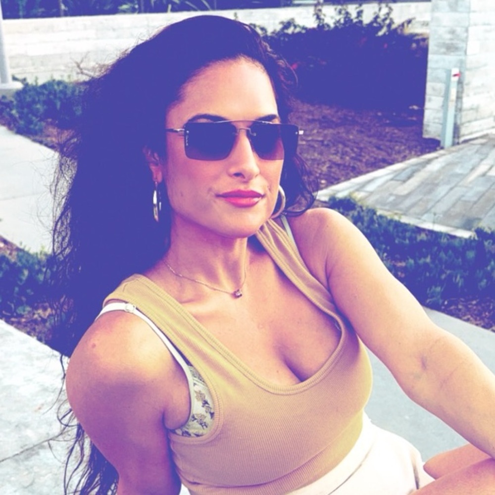 Otra Oma Small Frameless Rectangle Sunglasses for Women in Gold Brown Case Incl.
